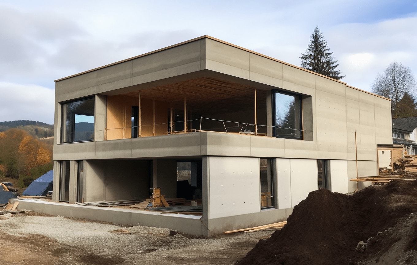 Une maison en béton en cours de construction