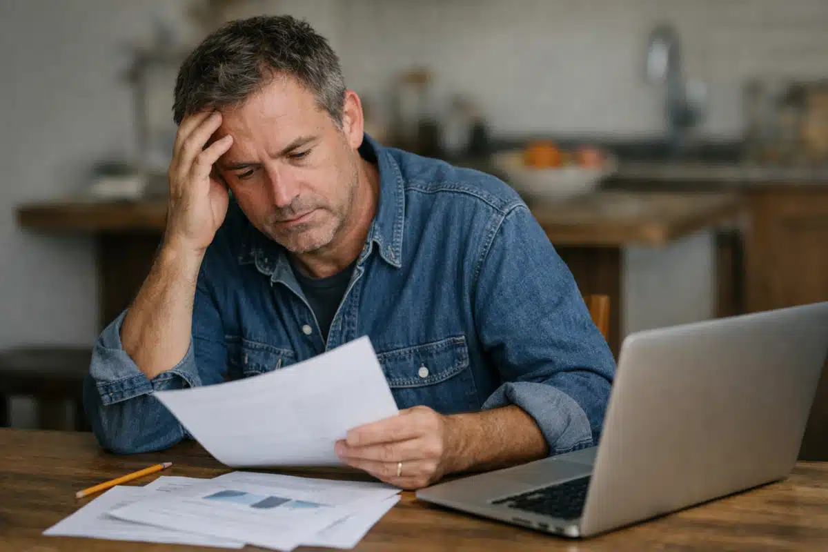 Homme d'âge moyen inquiet examinant des factures