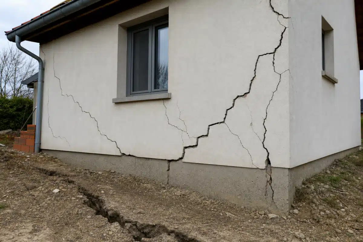 Fissures importantes sur façade et fondation sous fenêtre